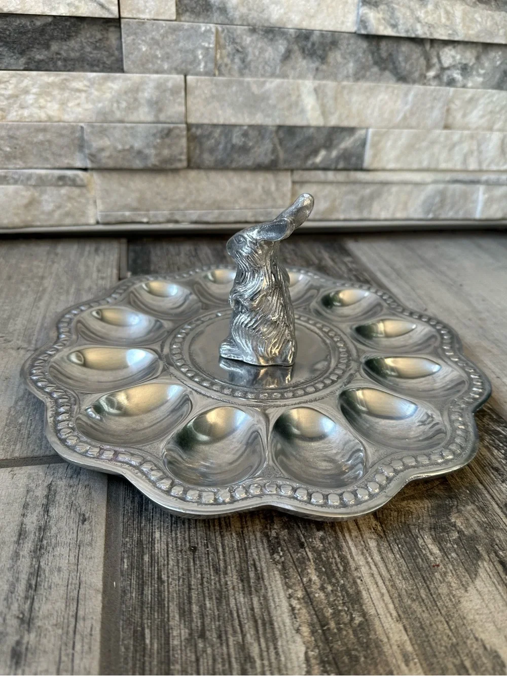 Silver Metal Bunny Deviled Egg Tray